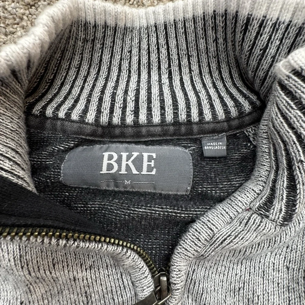 BKE Standard Fit Cotton Sweater 1/4 Zip Mock Neck‎ Acid Washed Gray Mens Medium